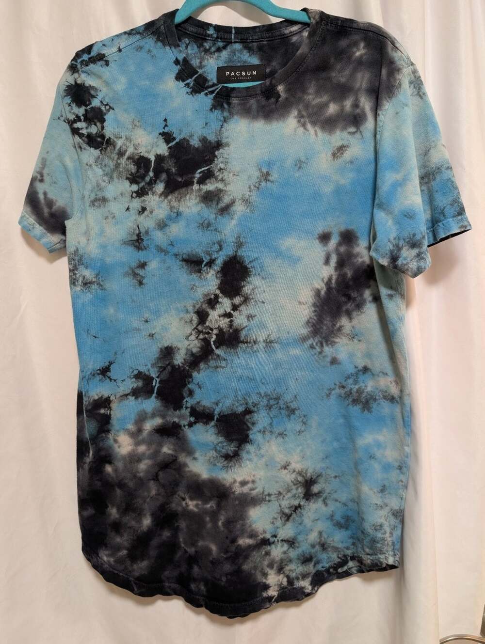 PacSun Men's Small Blue Black Tie Dye Scallop Fit Crew Neck Short Sleeve T-Shirt